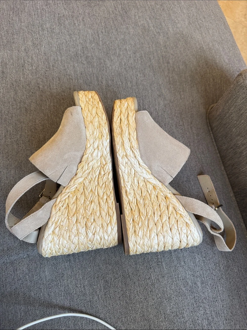 Marc Fisher Taupe Suede Espadrille Ankle-Strap Wedge